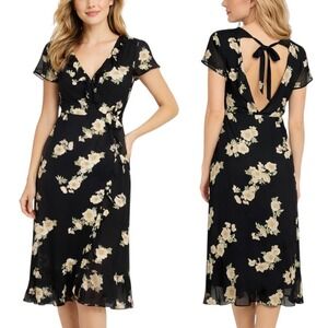 NWT BARDOT Floral Backless Frill Wrap Dress In Mini Snset. Size 4/XS